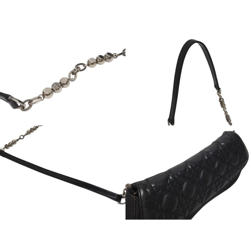 Dior Cannage Shoulder Bag Dark Gray Denim Leather Black Chain Strap - Picture 4 of 9
